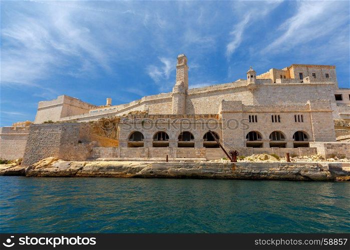 Valletta. The old harbor and port.. Seaport in the harbor of the city Valletta. Malta.