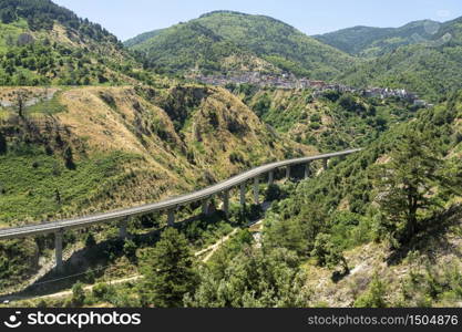 Valley and highway near Longobucco, Cosenza, Calabria, Italy, at summer