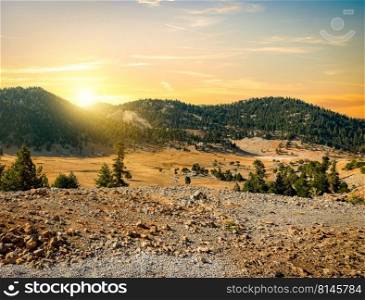 Valley and mountain range at sunset in Turkey. Valley and mountain in Turkey
