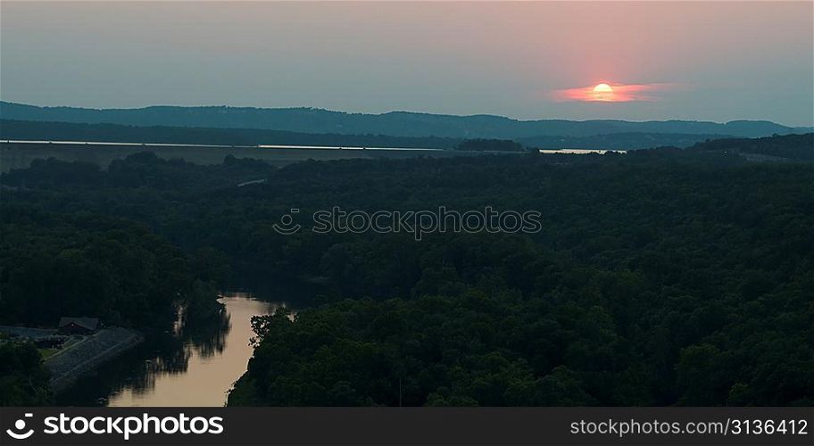 Valley at sunset, Hollister, Taney County, Missouri, USA