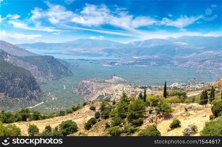 Valley of Amphissa in a summer day in ancient Delphi in Greece