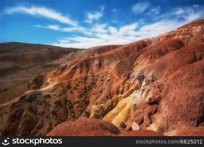 Valley of Mars landscapes in the Altai Mountains, Kyzyl Chin, Siberia, Russia. Valley of Mars landscapes