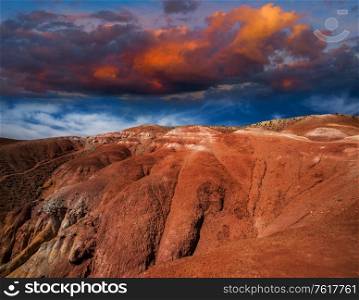 Valley of Mars landscapes in the Altai Mountains with beauty sky. Valley of Mars landscapes