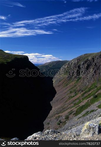 Valley of mountains with blue sky