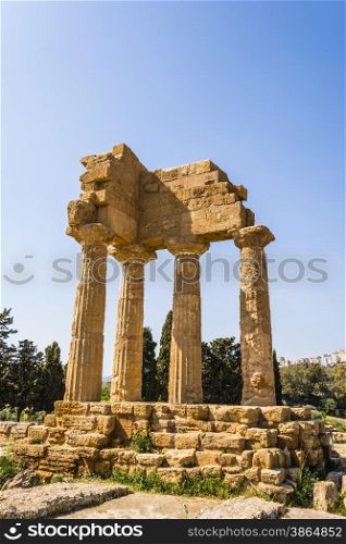 Valley of Temples at Agrigento, Sicilia, Italy. Temple of Dioscuri (Castor and Pollux).