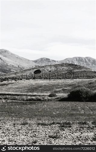 Valley of the Cantabrian mountains in Spain. Spanish landscape in the morning, hills, pastures and sunlight