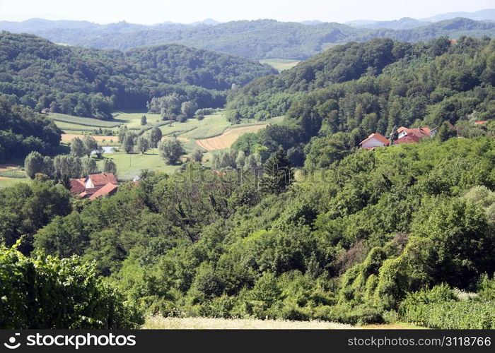 Valley with farm houses near Pregrada, Croatia