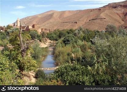 Valley with river and bridge in Morocco