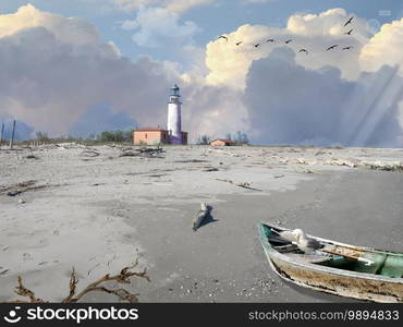 valli del comacchio Ferrara Italy beach with lighthouse