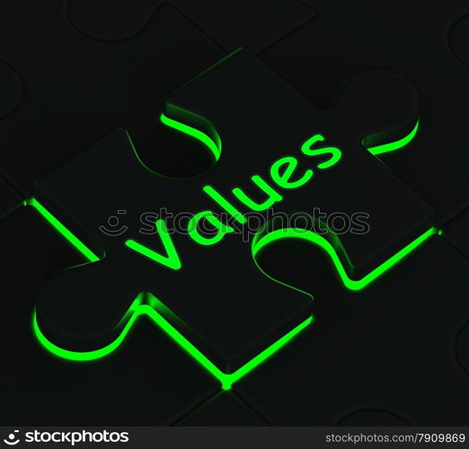 Values Glowing Puzzle Showing Moral Values And Ethics