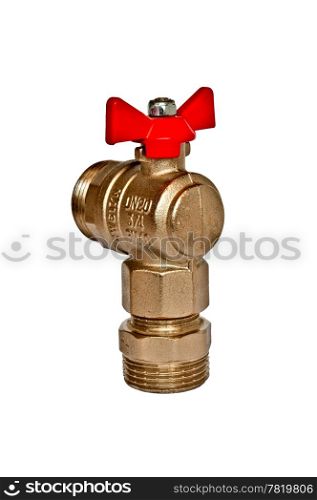 Valve with red with handle of the butterfly type, isolated on a white background.