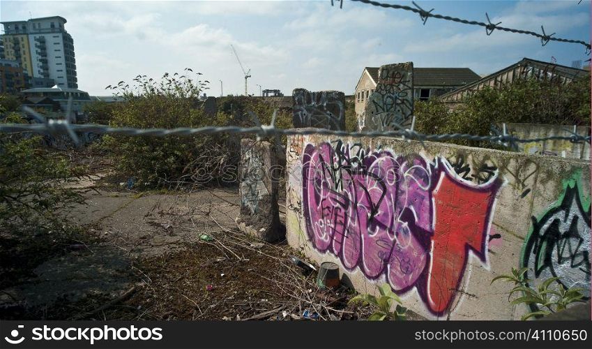Vandalised wall, Greenwich, London