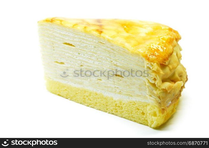 Vanilla crape cake isolated on white background