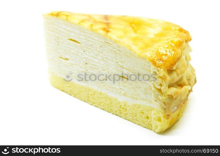 Vanilla crape cake isolated on white background
