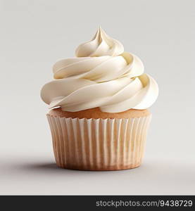 Vanilla Cupcake on White Background. Generative ai. High quality illustration. Vanilla Cupcake on White Background. Generative ai