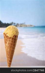Vanilla ice cream on beach