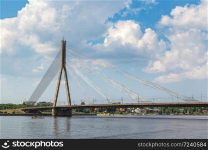Vansu bridge (former Gorky bridge) over Daugava river in Riga in a beautiful summer day, Latvia