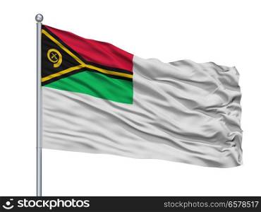 Vanuatu Naval Ensign Flag On Flagpole, Isolated On White Background. Vanuatu Naval Ensign Flag On Flagpole, Isolated On White