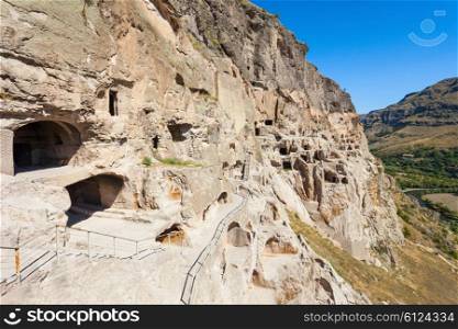 Vardzia is a cave monastery site excavated from the slopes of the Erusheti Mountain