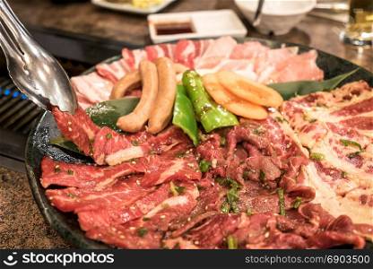 Vareity Set of beef and pork for grilled Yakiniku - Japanese Food