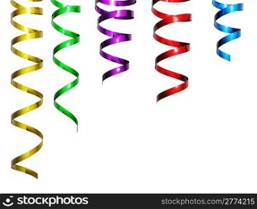 Varicolored metallic paper streamers isolated on white background