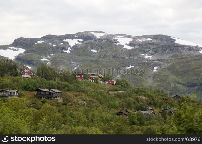 Varied landscape during the train trip of the Flamsbana way from Flam to Myrdal, Norway.