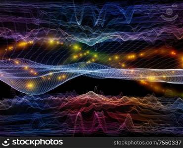 Variegated Oscillation. Optical Flow series. Abstract design made of color lines and lights isolated on black background relevant for technology, design and education