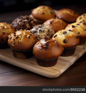 Varieties of Muffins on a Wooden Table