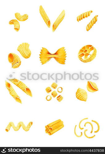 Varieties of pasta. watercolor illustration