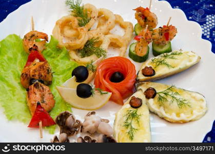 variety eatable seafood set on the dish