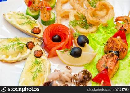 variety eatable seafood set on the dish