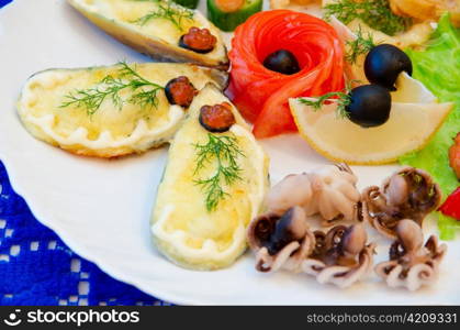 variety eatable seafood set on the dish