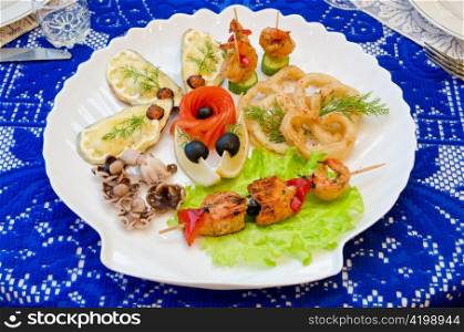 variety eatable seafood set on the table