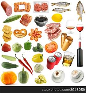 Variety food isolated over a white background