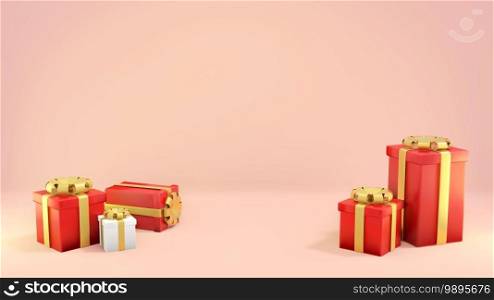 Variety gift boxes on pink background , 3d rendering ,3D illustration