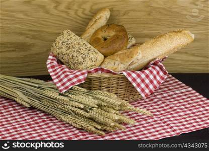 variety of different freshly baked bread in baskets