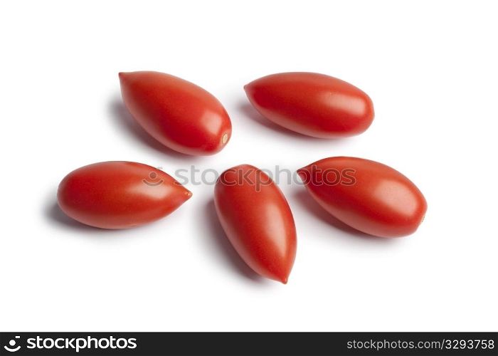 Variety of Italian tomatoes on white background