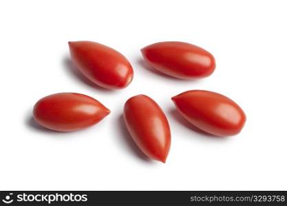 Variety of Italian tomatoes on white background