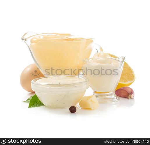 variety of mayonnaise sauce isolated on white background