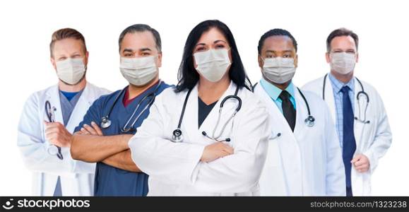 Variety of Medical Healthcare Workers Wearing Medical Face Masks Amidst the Coronavirus Pandemic.