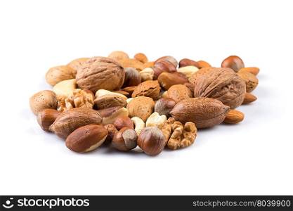 Variety of Mixed Nuts Isolated on White Background