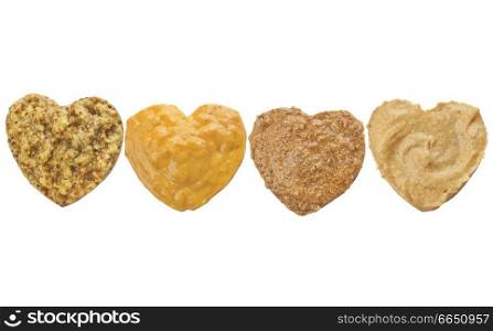 variety of mustards isolated on white background