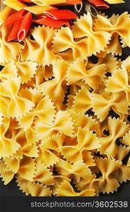 Variety of types and shapes of Italian pasta