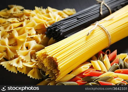 Variety of types and shapes of Italian pasta