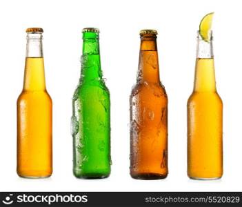 various bottles of beer isolated on a white background