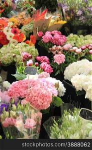 Various bouquets at the flower market in Aix en Provence