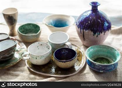 various ceramic vases with paint pottery concept