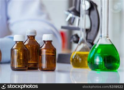 Various chemical solutions in the lab