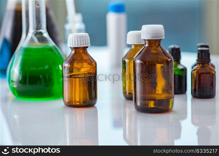 Various chemical solutions in the lab