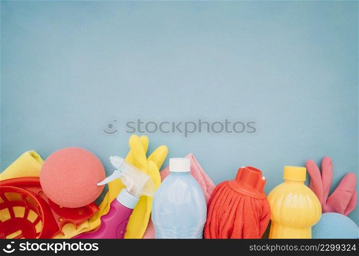 various cleaning objects with space top